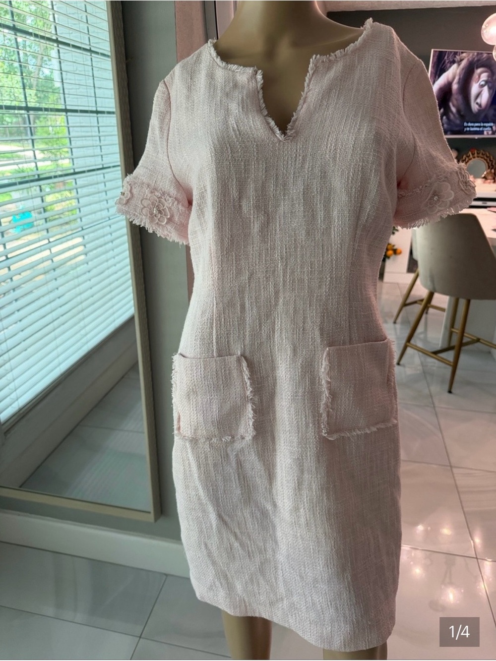Karl Lagerfeld Light Pink Textured Short Sleeve Midi Dress